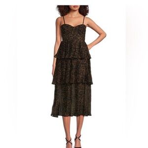 Aqua Leopard Print Tiered Midi Dress